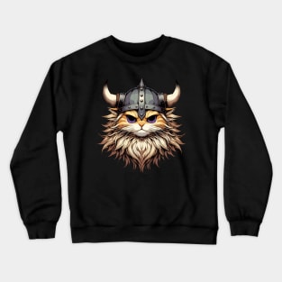 Angry Viking Warrior Cat Norse Mythology Anime Portrait Crewneck Sweatshirt